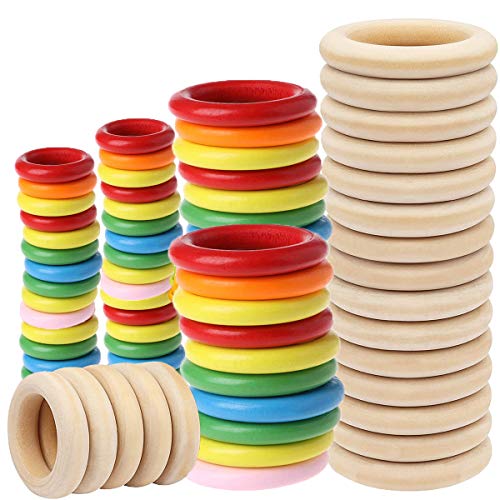 Holzring,Mengger Farbe Holz Ringe Hölzern für Basteln DIY Handwerk Ring Anhänger und Anschlussstück Schmuck Machen Baby Spielzeug Säugling Rattle Toys 80 Stück Holzring von mengger