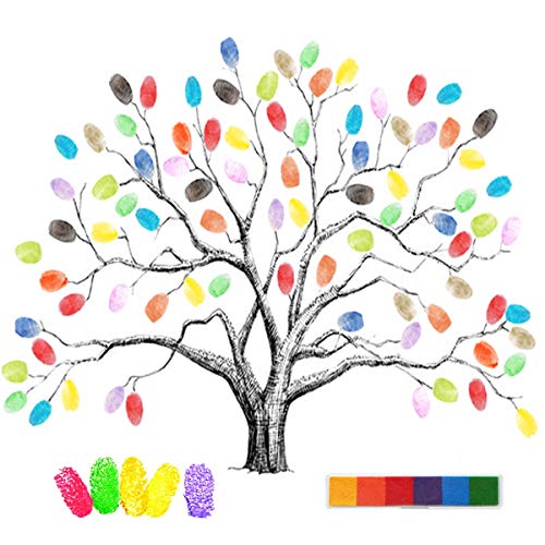 mengger Fingerabdruck Bild Hochzeit, Fingerabdruck Leinwand Hochzeit Personalisiert Fingerabdruck Baum Leinwand Hochzeit für Jahrestag Geburtstag Signature mit 6 Farben Tinte von mengger