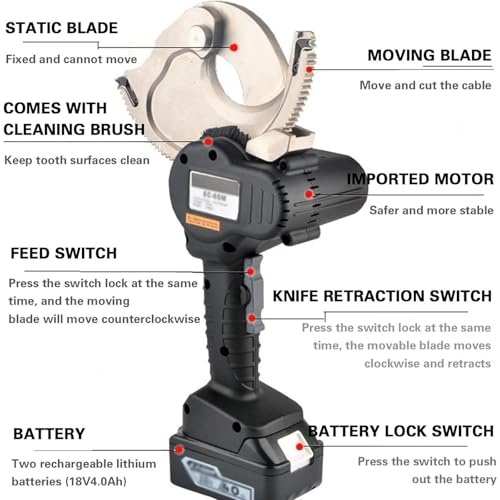 Elektrischer Kabelschneider | Wiederaufladbarer Ratschenkabelschneider, 2 X 18 V 4,0 Ah Akku/Aufbewahrungsbox | Schneiden Von Gepanzerten Kabeln 50/65/75/85 Mm, Zweistufiger Akkuschneider,50 von menglanchang