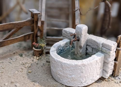 Brunnen mit Wasserhahn und Wasserlauf Modellbau Krippenbau von menta-modellbau