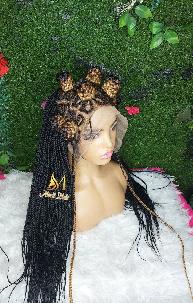 Bantu Knoten Geflochtene Perücke Box Geflochtene Ombre Perücken Leidenschaft Twists Faux Locs Goddess Senegalese La von merithairs