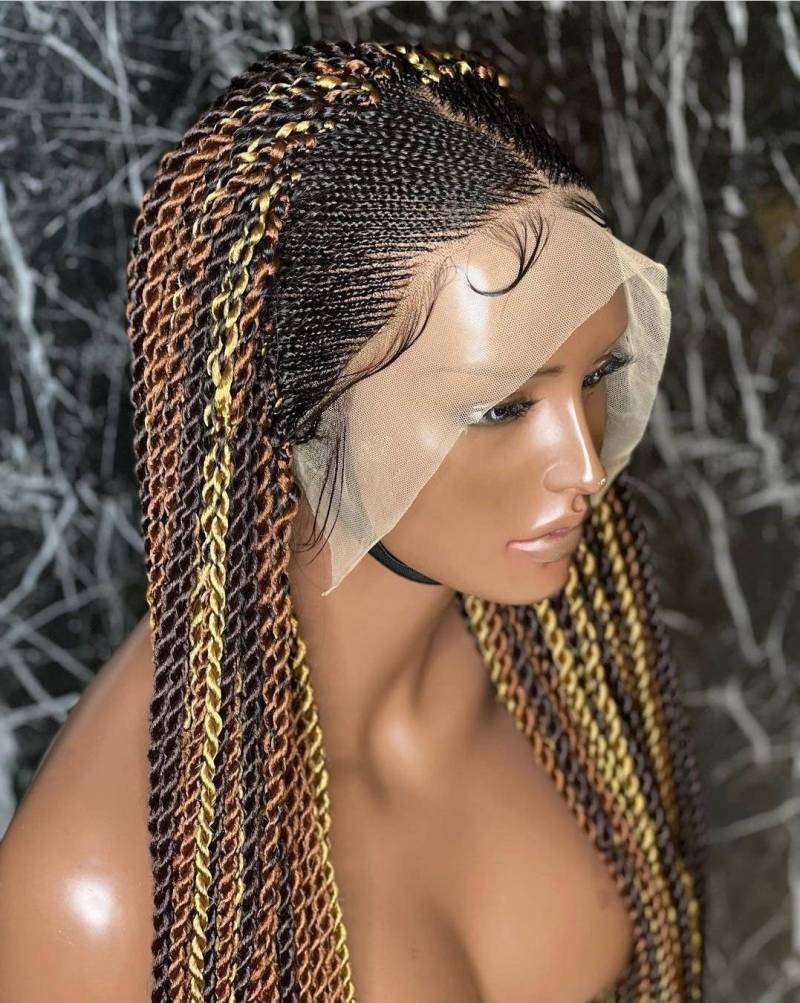 Geflochtene Perücke, Cornrow-Perücke, Box Geflochtene Perücke Mit Gekräuselten Spitzen, Lace-Front-Perücke, Faux Locs Wig Goddess Passion Twists von merithairs