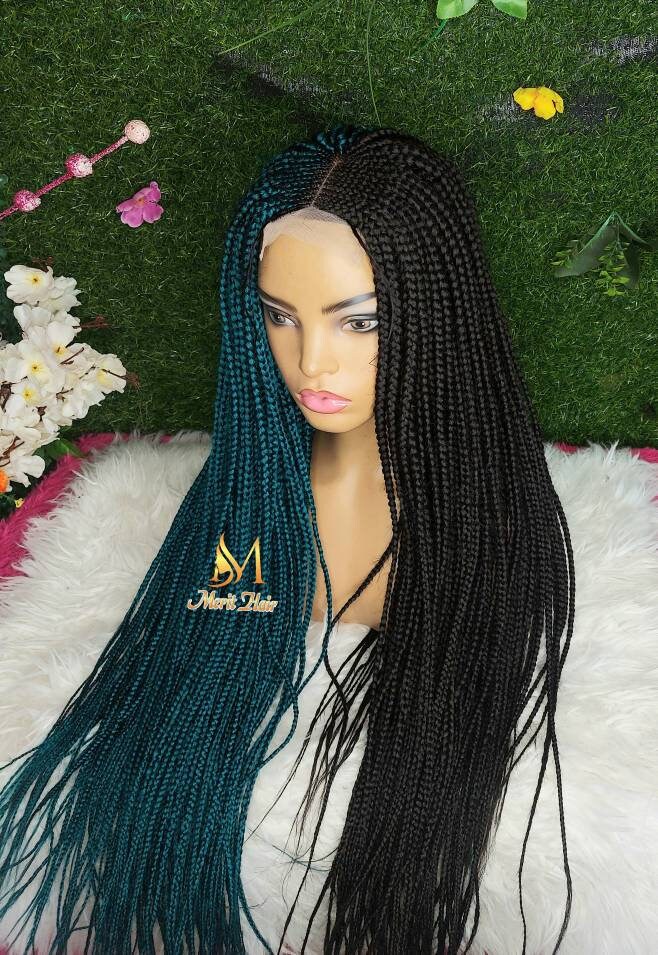 Geflochtene Perücke, Cornrow Perücke Box Geflochtene Ombre Perücken Leidenschaft Twists Faux Locs Goddess Senegalese Lace Front von merithairs