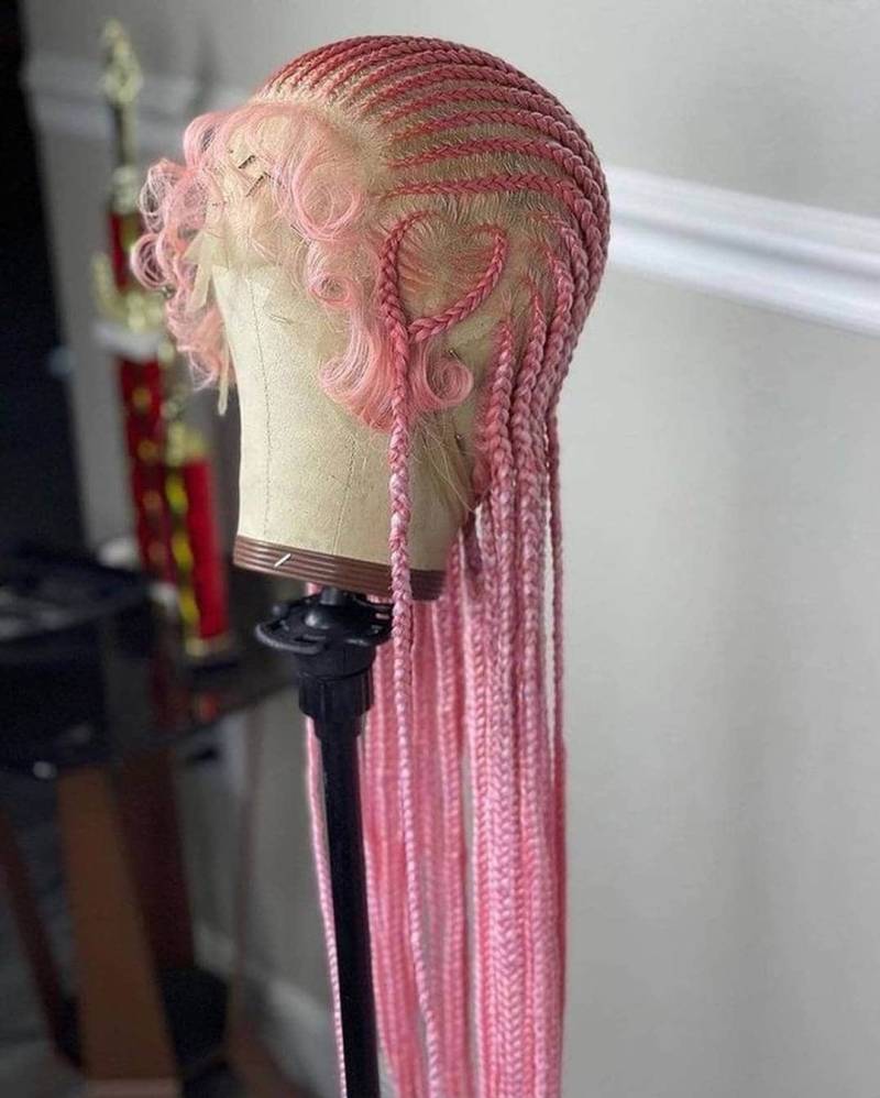 Volle Spitze Blonde Rosa Cornrow Perücke Box Geflochtene Leidenschaft Twists Faux Locs Göttin Senegalese Twist Vorne von merithairs