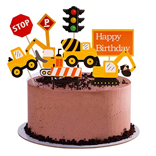 metagio 34 Stück Baufahrzeug Cupcake Topper, Bagger Cake Topper, Happy Birthday Cake Topper, Bagger Auto Kuchendekoration für Baby Jungen Kinder Geburtstag Party Dekoration von metagio