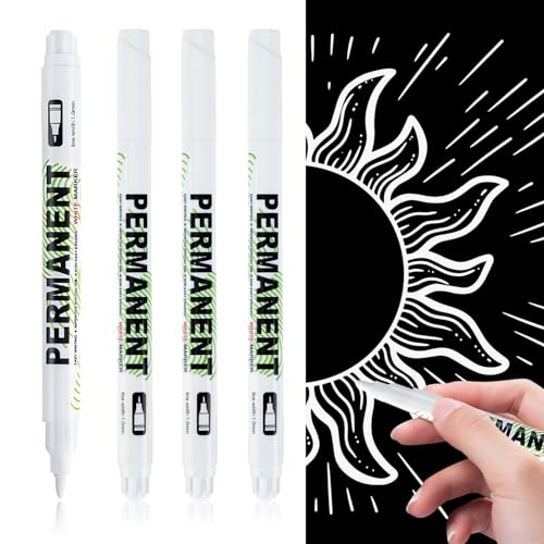 4er Set Lackstift Weiß, Acrylstifte Weiße 1mm Feine Spitze, Permanent Marker Stift, Wasserfest für Steine Keramik Holz Metall Papier Glas Kunststoff Leder Vielseitig Einsetzbar & Schnelltrocknend von meukcez