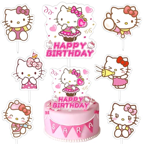 7 Stück Kitty Acryl Cake Toppers Set, Kitty Kuchen Dekoration, Kitty Themen Geburtstage Dekoration, Party für Kinder, Happy Birthday Cake Topper, Geeignet Dekoration für Mädchengeburtstage von miakttc