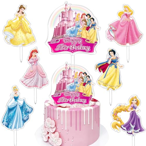 7 Stück Prinzessin Kuchen Dekoration, Prinzessin Cupcake Toppers, Prinzessin Theme Torten Deko, Prinzessin Cake Acrylmaterial, Party Dekoration, Geeignet für Mädchen Geburtstagsfeier von miakttc