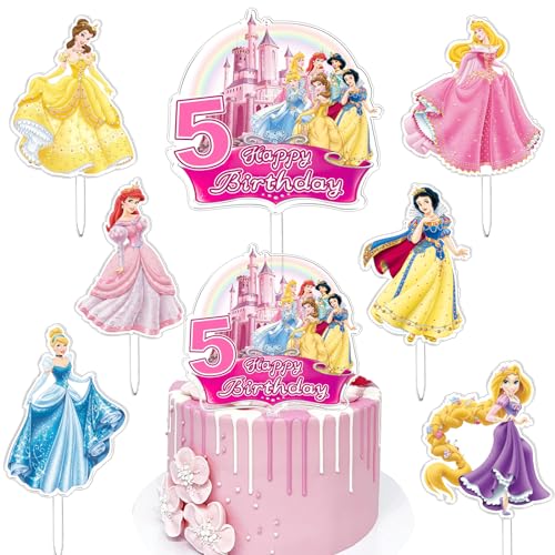 7 Stück Prinzessin Kuchen Dekoration 5 Jahre, Prinzessin Cupcake Toppers, Prinzessin Theme Torten Deko, Prinzessin Cake Acrylmaterial, Party Dekoration, Geeignet für Mädchen Geburtstagsfeier von miakttc