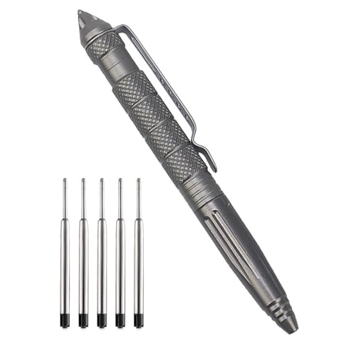 Tactical Pen, Taktischer Kugelschreiber mit 5 Tinten Nachfüllungen, Taktischer Stift mit Glasbrecher Tool Emergent Tool von miaomiao