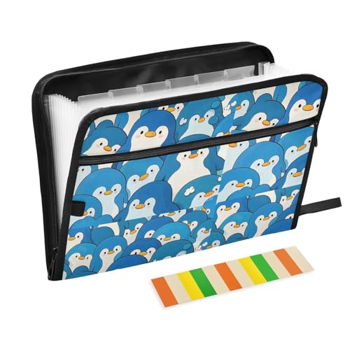 Aktenordner, 13 Taschen, A4, Briefgröße mit Reißverschluss, für Schule, Zuhause, Büro, Klassenzimmer, niedlicher Cartoon-Pinguin-Teppich von miaozhen