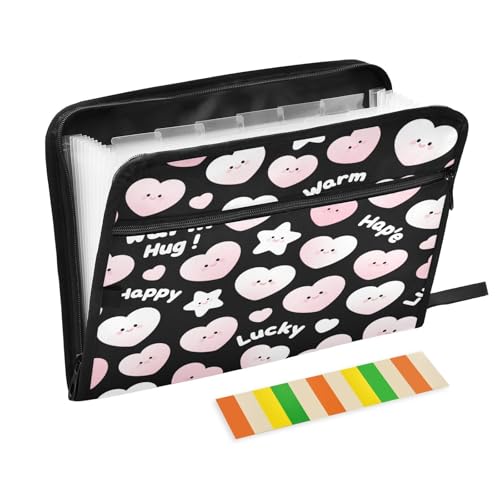 Aktenordner, Organizer, 13 Taschen, A4, Briefgröße mit Reißverschluss, für Büro, Schule, niedlicher herzförmiger Stern, Happy Pink, Schwarz, Carpetas de Aktenordner, Organizer, 13 Taschen, A4, Briefgröße mit Reißverschluss, für Büro, Schule, niedlicher herzförmiger Stern, Happy Pink, Schwarz, Carpetas de von miaozhen