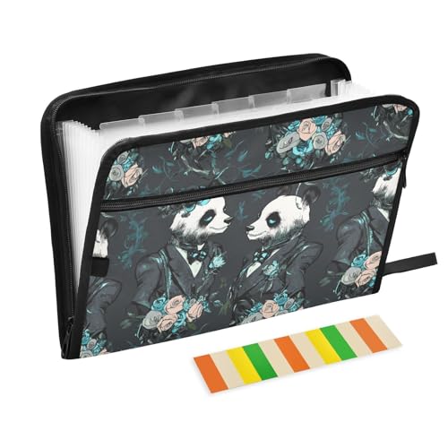 Dokumentenmappe, 13 Taschen, A4, Briefgröße, mit Reißverschluss, für Bürobedarf, Cartoon, niedlicher schwarz-grüner Panda, Bräutigam, Carpeta de von miaozhen