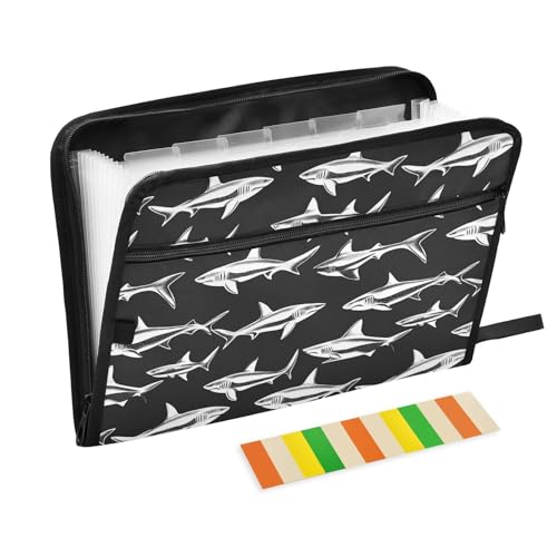 Fächermappe, 13 Fächer, A4, Briefgröße mit Reißverschluss, für Business, Fische, Meer, Silhouette, Schwarz / Weiß von miaozhen