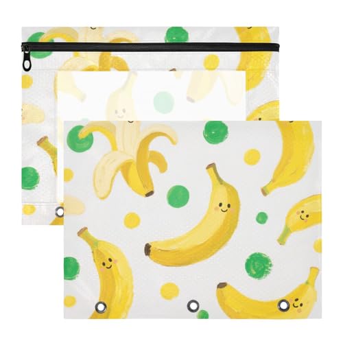 Mehrzweck-Bindertaschen, 3 Löcher, für 3 Ringe, 2 Stück, Lehrer, Schulanfang, niedliches Cartoon, gelbe Bananen, gepunktet, Bolsa para lapices Mehrzweck-Bindertaschen, 3 Löcher, für 3 Ringe, 2 Stück, Lehrer, Schulanfang, niedliches Cartoon, gelbe Bananen, gepunktet, Bolsa para lapices von miaozhen