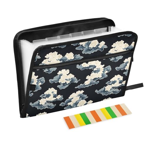 Papier-Organizer, 13 Taschen, A4, Briefgröße mit Reißverschluss, für Schule, Zuhause, Büro, Klassenzimmer, Ukiyo-e-Stil, Wolke, Schwarz von miaozhen