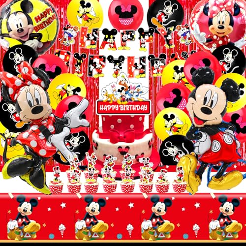 50 Pcs Micke Geburtstagsdeko, Minni Kindergeburtstag Party, Minni Deko Geburtstag, Micke Luftballon, Minni Balloon, Minni Deko Kuchen, Micke Party Set, Minni Cake Topper, Geschirr, Minni Tischdecke von miazcww