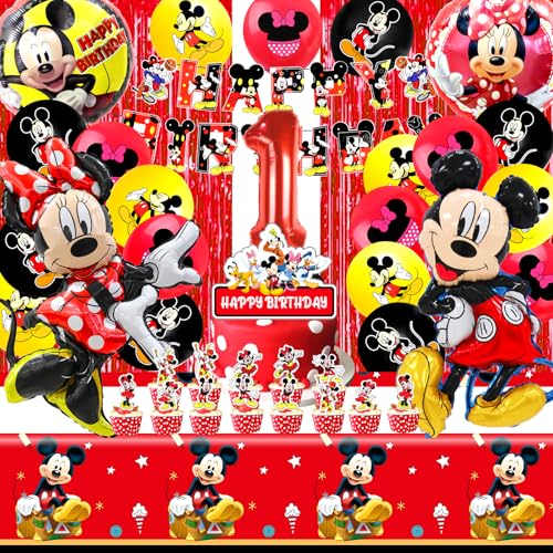 51 Pcs Minni Deko Geburtstag 1, Micke Luftballon 1 , Minni Kindergeburtstag Party , Micke Balloon, Minni Tischdeko, Minni Deko Kuchen, Micke Party Set, Minni Cake Topper, Minni Tischdecke, Geschirr von miazcww