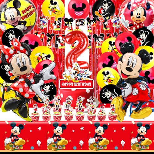 51 Pcs Minni Deko Geburtstag 2, Micke Luftballon 2 , Minni Kindergeburtstag Party , Micke Balloon, Micke Party Set, Minni Tischdeko, Minni Deko Kuchen, Minni Tischdecke, Minni Cake Topper, Geschirr von miazcww