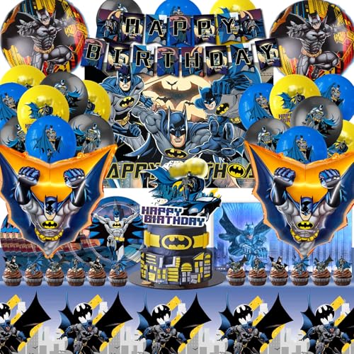 80 Pcs Bat Geburtstag Deko, Bat Kindergeburtstag, Bat Luftballon, Bat Geschirr Set, Bat Party Deko, Bat Ballonbat, Tischdecke, Bat Hintergrund, Batman Teller Servietten, Bat Cake Topper von miazcww