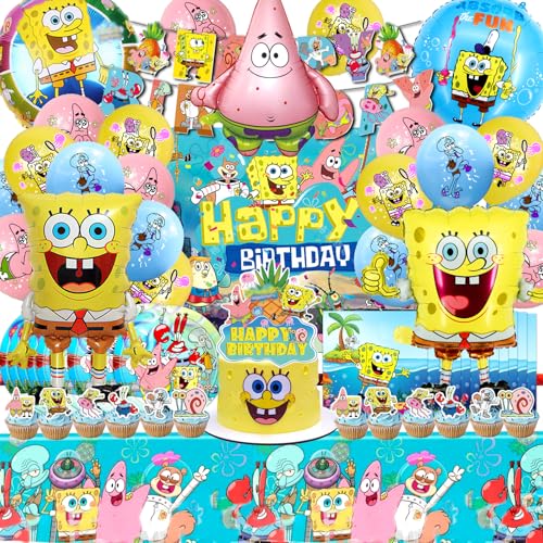 81 Pcs Sponge Geburtstag Deko, Kindergeburtstag Deko Sponge, Sponge Luftballons Set, Sponge Helium Ballon, Sponge Party Deko, Sponge Geschirr Set, Sponge Party Teller, Sponge Geburtstag Tischdecke von miazcww