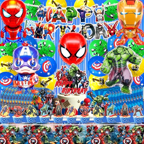 81 Pcs Superhelden Geburtstag Deko, Superhelden Kindergeburtstag,Superhelden Luftballons Set, Superhelden Ballons, Superhelden Party Deko, Superhelden Geburtstag Geschirr, Superhelden Pappteller von miazcww