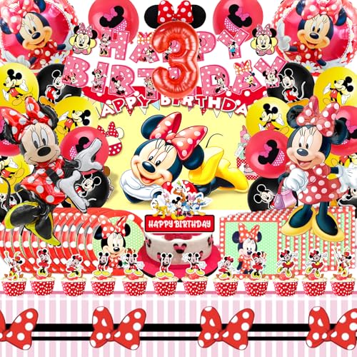 82 Pcs Minni Deko Geburtstag 3, Minni Deko Geburtstag 3, Minni Luftballon 3, Minni Partygeschirr, Minni Party Deko, Deko Kuchen, Minni Geburtstag Tischdecke, Minni Cake Decoration, Minni Pappteller von miazcww