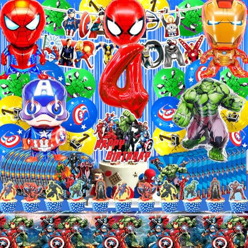 82 Pcs Superhelden Deko Geburtstag 4, Superhelden Party Deko 4, Superhelden Kindergeburtstag, Superhelden Luftballons Set, Superhelden Ballons, Superhelden Geburtstag Geschirr, Superhelden Pappteller von miazcww