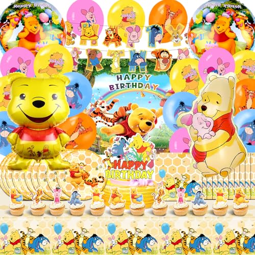 82 Pcs Winnie Pooh Deko Geburtstag, Winnie Pooh Kindergeburtstag, Winnie Pooh Party Set, Winnie Pooh Luftballon, Winnie Pooh Party Geschirr, Winnie Pooh Hintergrund, Winnie Pooh Tischdecke von miazcww