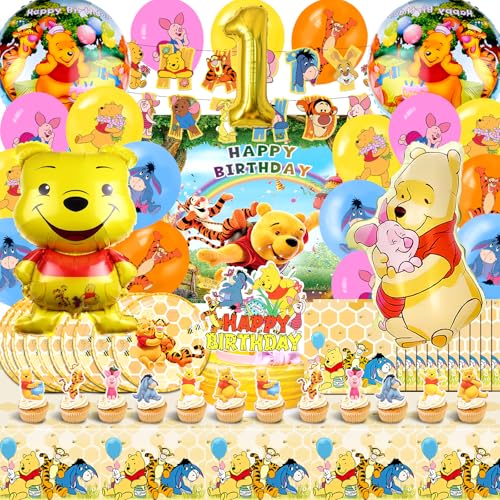 83 Pcs Winnie Pooh Deko Geburtstag 1 Jahr, Winnie Pooh Luftballon 1, Winnie Pooh Party Set 1, Winnie Pooh Kindergeburtstag, Winnie Pooh Party Geschirr, Winnie Pooh Hintergrund, Winnie Pooh Tischdecke von miazcww