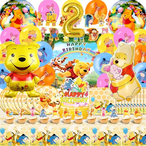 83 Pcs Winnie Pooh Deko Geburtstag 2 Jahr, Winnie Pooh Party Set 2, Winnie Pooh Luftballon 2, Winnie Pooh Party Geschirr, Winnie Pooh Kindergeburtstag, Winnie Pooh Hintergrund, Winnie Pooh Tischdecke von miazcww