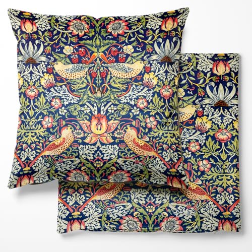 midland textiles William Morris Strawberry Theif Kissenbezug, 46 cm x 46 cm, weicher Plüsch-Samtstoff für Sofa, Heimdekoration, Marineblau von midland textiles