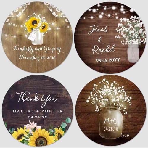 Personalisierter Gold Kreis Blumen Sticker, Hochzeit Namenstext Geburtstag Baby Shower Party Taufe Geschlecht Offenlegung(7.62cm 3in) von miguha