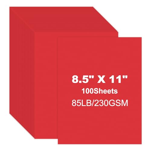 Kartonpapier, 21,6 x 27,9 cm, 230 g/m², schweres Einband, Karton für Drucker, Bastelarbeiten, Grußkarten, Einladungen, Scrapbooking, Zeichnen, Rot, 21,6 x 27,9 cm, 100 Blatt von miikoul