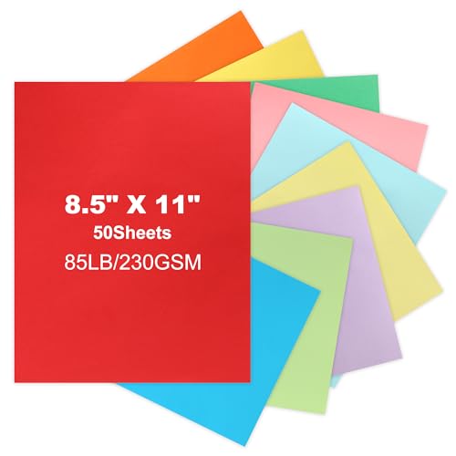 miikoul Kartonpapier, 21,6 x 27,9 cm, 230 g/m², schwerer Karton für Drucker, Handwerk, DIY-Karten (gemischte Farben, 21,6 x 27,9 cm, 50 Blatt) von miikoul