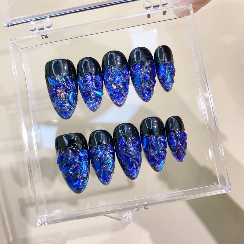 Glitzernde Blaue Presse Auf Nägel Mandelnägel/Glitzernägel/Aura Nägel/Schwarze Nägel/Bling Nägel/strassnägel/Geschenk Für Ihren Nagel/Trendige von milhyus