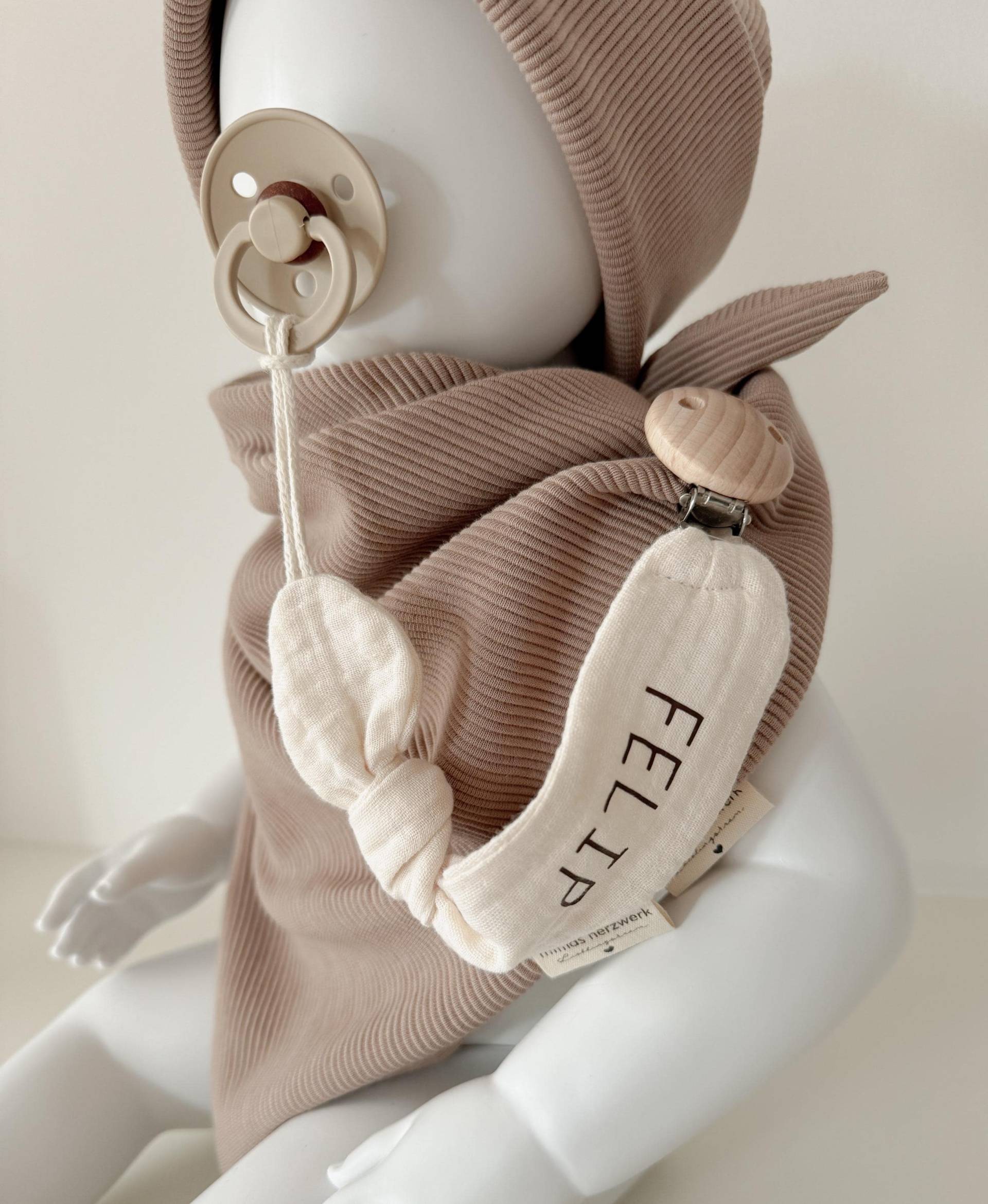 Musselin | Schnullerkette Creme|Beige Schnullerband Baby Accessoires Geburt Geschenk Zur Naturtöne von mimasherzwerk