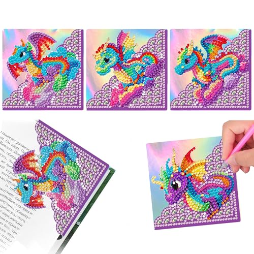 mimzemamz Diamond Painting Lesezeichen, 4 Stück Drachenmuster 5D Lesezeichen Diamant Painting Set, Basteln DIY Bookmark für Weihnachtsgeschenke Student Graduierung Geburtstag Geschenk von mimzemamz