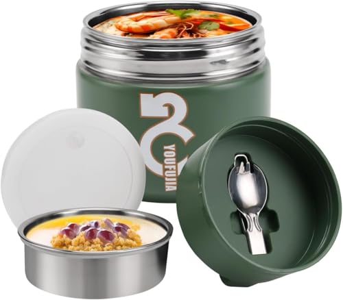 Thermobehälter für Essen, 1300ml Edelstahl Warmhaltebehälter für Essen Kinder, Thermo Lunchbox mit Faltbarem Löffel Schnallenabdeckung, Thermobecher Essen für Suppe, Müsli, Eintopf von minghaoyuan