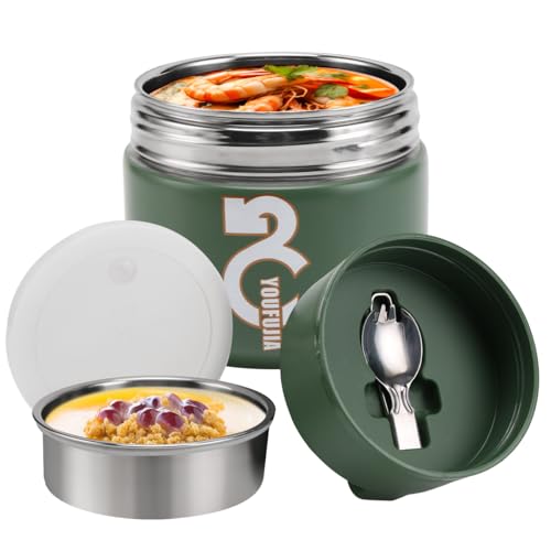 minghaoyuan Thermobehälter für Essen, 1300ml Edelstahl Warmhaltebehälter für Essen Kinder, Thermo Lunchbox mit Faltbarem Löffel Schnallenabdeckung, Thermobecher Essen für Suppe, Müsli, Eintopf - Grün von minghaoyuan