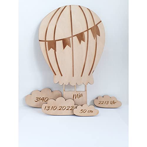 Personalisierter Heißluftballon mit Wolken aus Holz | Deko Namensschild Kinderzimmer Holz | Ballon Holzbild mit Name für Mädchen und Jungen von minimutz