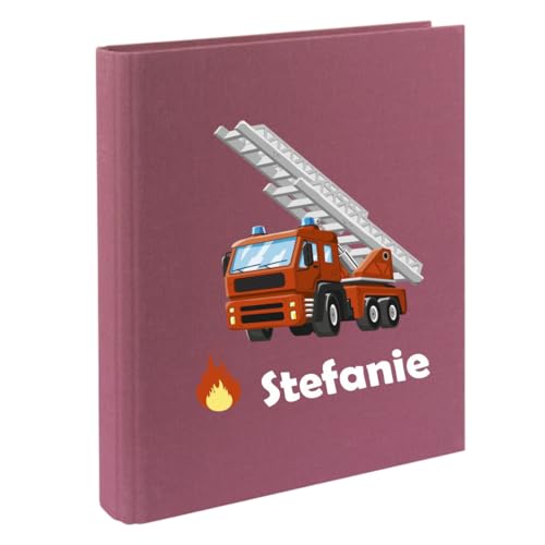 minimutz Zeugnismappe Kinder mit Name personalisiert - Dokumentenmappe Feuerwehr-Auto für Jungen - Zeugnisordner Leinen zum Einsortieren (beere) von minimutz