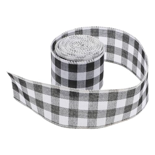 minkissy 1 Rolle Büffelkariertes Band dekoration weihnachtsornamente weihnachtskranz weihnachtsschmuck Verpackungsband Weihnachtsbedarf Schwarzes Gingham-Drahtband Stoffband Leinen von minkissy