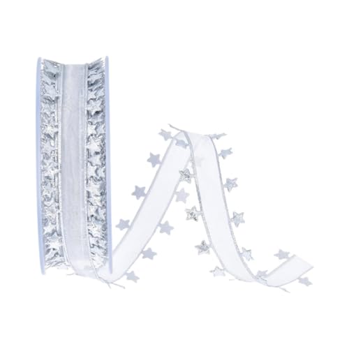 minkissy 1 Rolle Fünfzackiger Stern-Gürtel aus Schneegaze ribbon bandfeile bandalette christmas decorations Rot Kalender Tür Schleifenband selber machen Weihnachtsfeierband Polyester Silver von minkissy