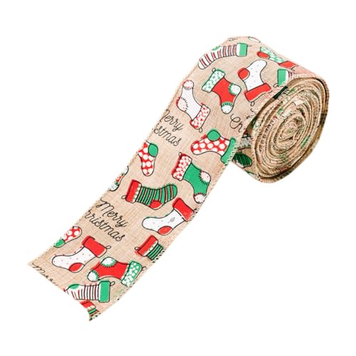 minkissy 1 Rolle Weihnachtsband ribbon stoffband weihnachten Weihnachtsbastelband christmas sticker weihnachtdeko Leinenband sackleinen neujahrsbänder Weihnachtsbaumband Weihnachtsdekorband von minkissy