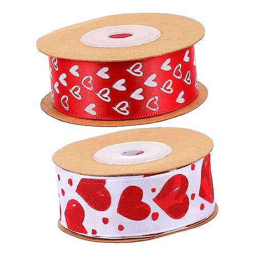 minkissy 1 Satz Herz-blumenstrauß-band Seidenband Ribbon Valentienstag Schleifen Wickeln Valentinsgrüße Geschenkband Klebeband Blumenpaketband Zarte Geschenkverpackung Polyester 2 Rollen von minkissy