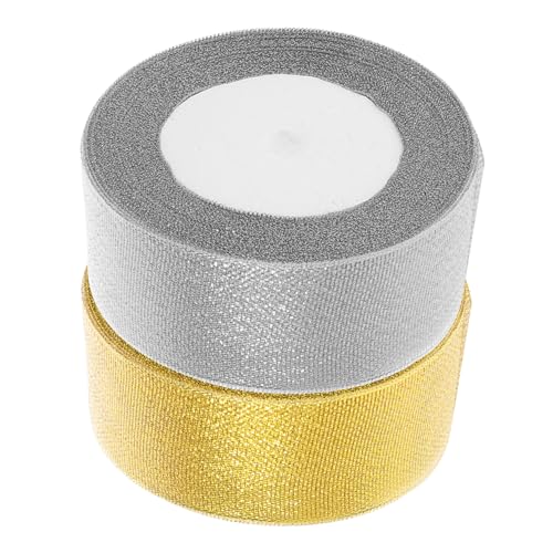 minkissy 2 Rollen Glitzer- Und Silberzwiebelband Kartenband Metallisches Stoffband Funkelndes Glitzerband Schleifenmacher Bandferien Abschlussband Floraler Glitzer Bogenmacher Polyester von minkissy