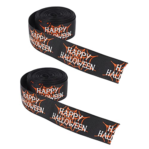 minkissy 2 Rollen Halloween-band Geschenkbänder Geschenkband Bogenmaterial Selber Machen Seidenband Hochzeitsband Schleifenband Selber Machen Schmuckband Zum Selbermachen Black Polyester von minkissy