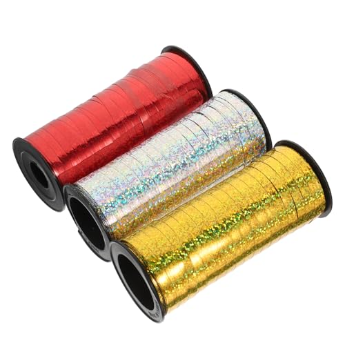 minkissy 3 Rollen Ballonverschluss seidenband ribbon hochzeitstruhe geschenksband hochzeitslaken weihnachtsek Gold holografisches Band glänzendes Band Geschenkbänder Geschenkband Paketband von minkissy