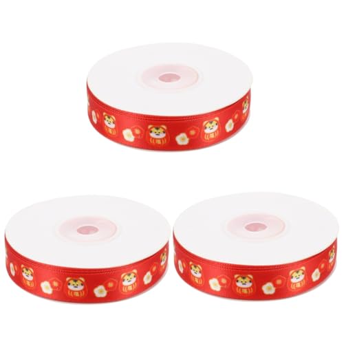 minkissy 3 Rollen Jahr Des Tiger-geschenkbandes Bänder Tischläufer Weihnachtsdekorationen Girlande Geschenkpapier Gold Strauß Gegenwärtig Haarband Geburtstag Gelbes Band Punkt Rot Polyester von minkissy